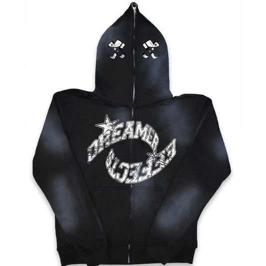 RETRO FULL ZIP UPS - with Screen Printed Y2K Style Streetwear Fashion Designs, Cozy 100% Cotton, and Satin Lined Hood