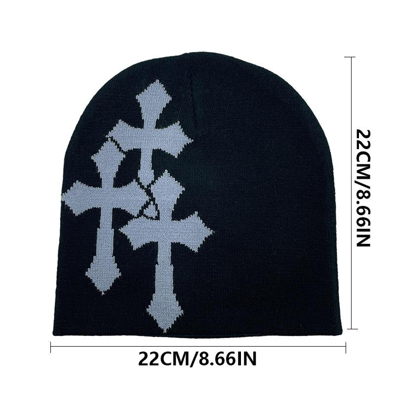 Y2K Crosshatch Beanies, Knitted Hat, Bean Cap, Flat-Top Hat, Suitable for Both Men and Women, Fashionable Accessory Sports Hat, Trendy Graphic Hat, Hip-Hop Hat, Street-Style Cold Hat, Outdoor Warm Hat for Spring, Autumn and Winter, Soft and Elastic Beenie