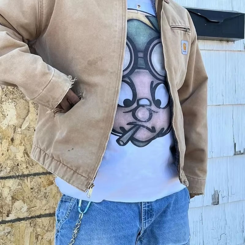 Streetwear T Shirt Men Y2K Hip Hop Rock Cartoon Pattern Printing Sweatshirt Graffiti Graphics Oversized Crew Neck Short Sleeve