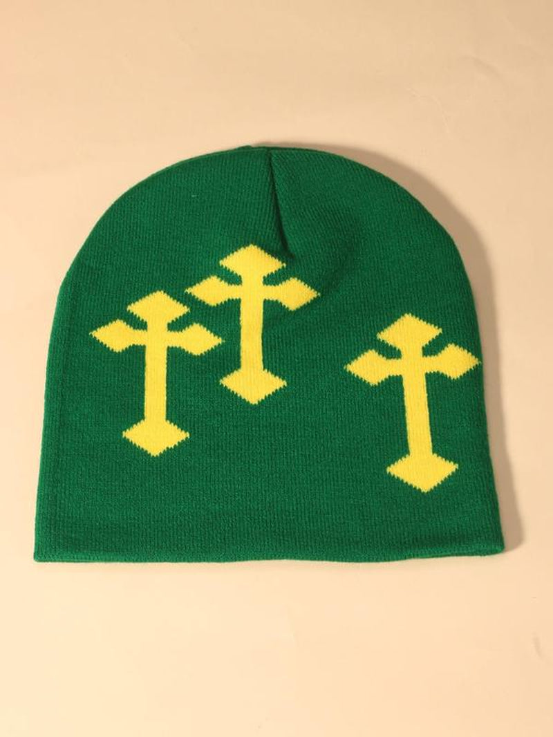 Y2K Street Easter Trend Cross Graphic Beanie Hat, Casual Winter Outdoor Sports Top Tier Fitted Hat for Men & Women, Matching Hip Hop Hats Beanies for Daily Wear