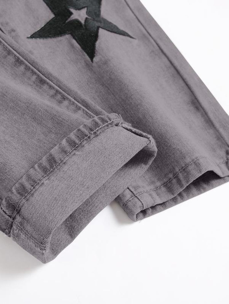 Grey Jeans for Men, Mid Waist Street Style Comfort Straight Leg Ripped Trousers for Daily Outdoor Wear, Menswear Fashion Streetwear Casual Pants