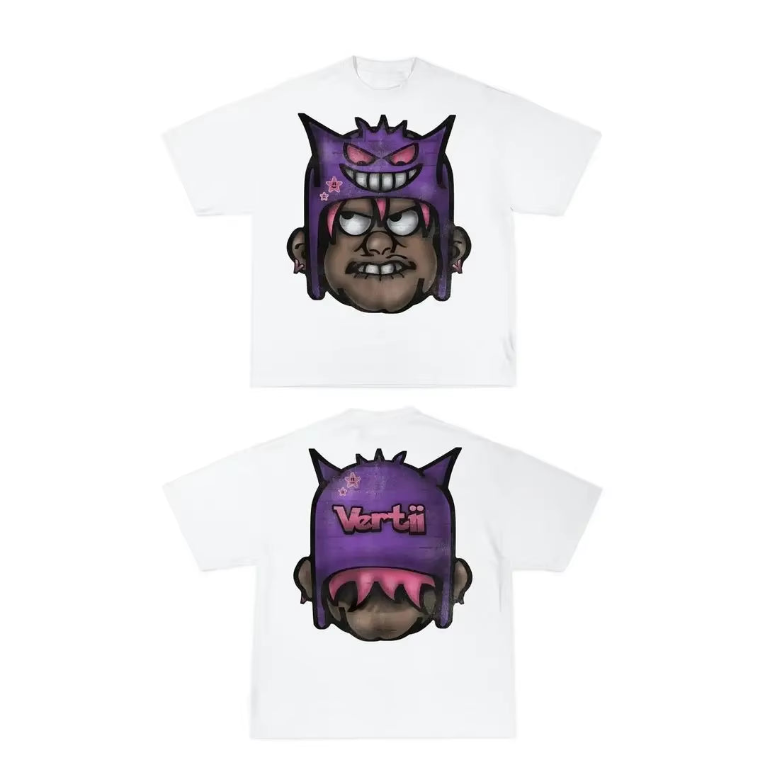 Streetwear T Shirt Men Y2K Hip Hop Rock Cartoon Pattern Printing Sweatshirt Graffiti Graphics Oversized Crew Neck Short Sleeve