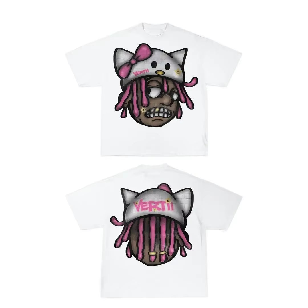 Streetwear T Shirt Men Y2K Hip Hop Rock Cartoon Pattern Printing Sweatshirt Graffiti Graphics Oversized Crew Neck Short Sleeve