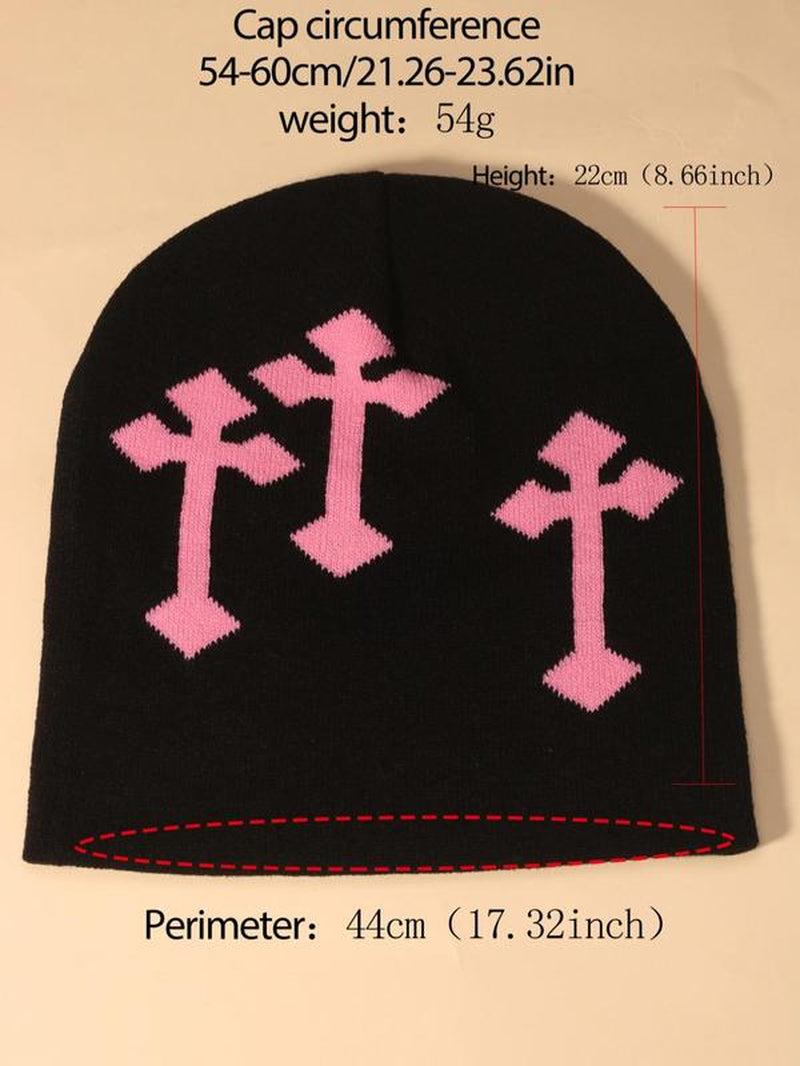 Y2K Street Easter Trend Cross Graphic Beanie Hat, Casual Winter Outdoor Sports Top Tier Fitted Hat for Men & Women, Matching Hip Hop Hats Beanies for Daily Wear